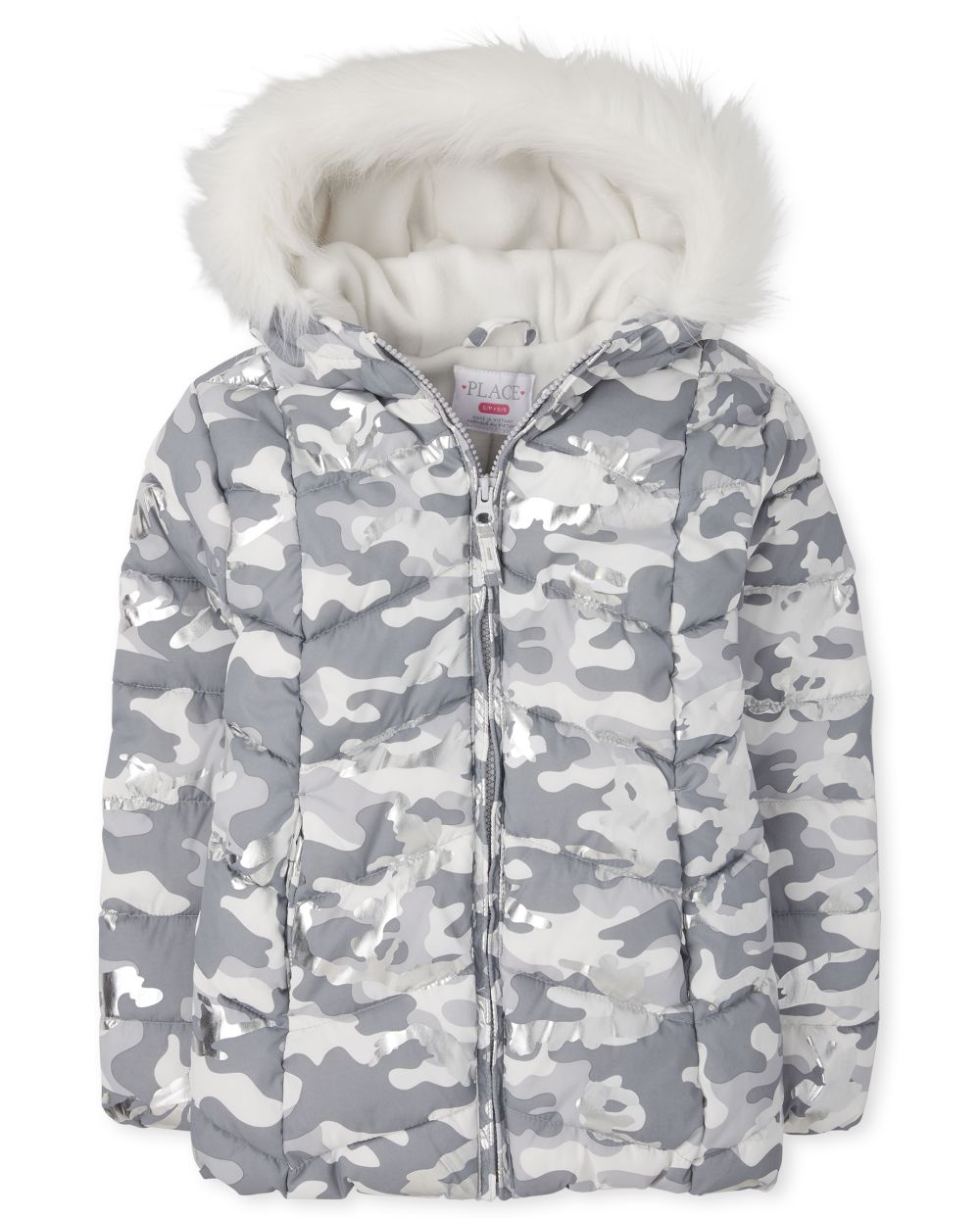 

Girls Foil Camo Jacket - Blue - The Children's Place