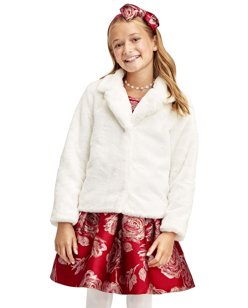 

Girls Faux Fur Coat - White - The Children's Place