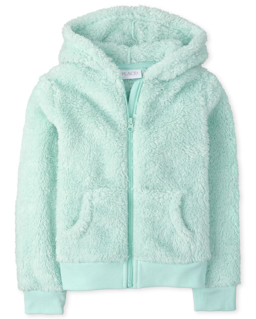 

Girls Sparkle Faux Fur Zip Up Hoodie - Green - The Children's Place