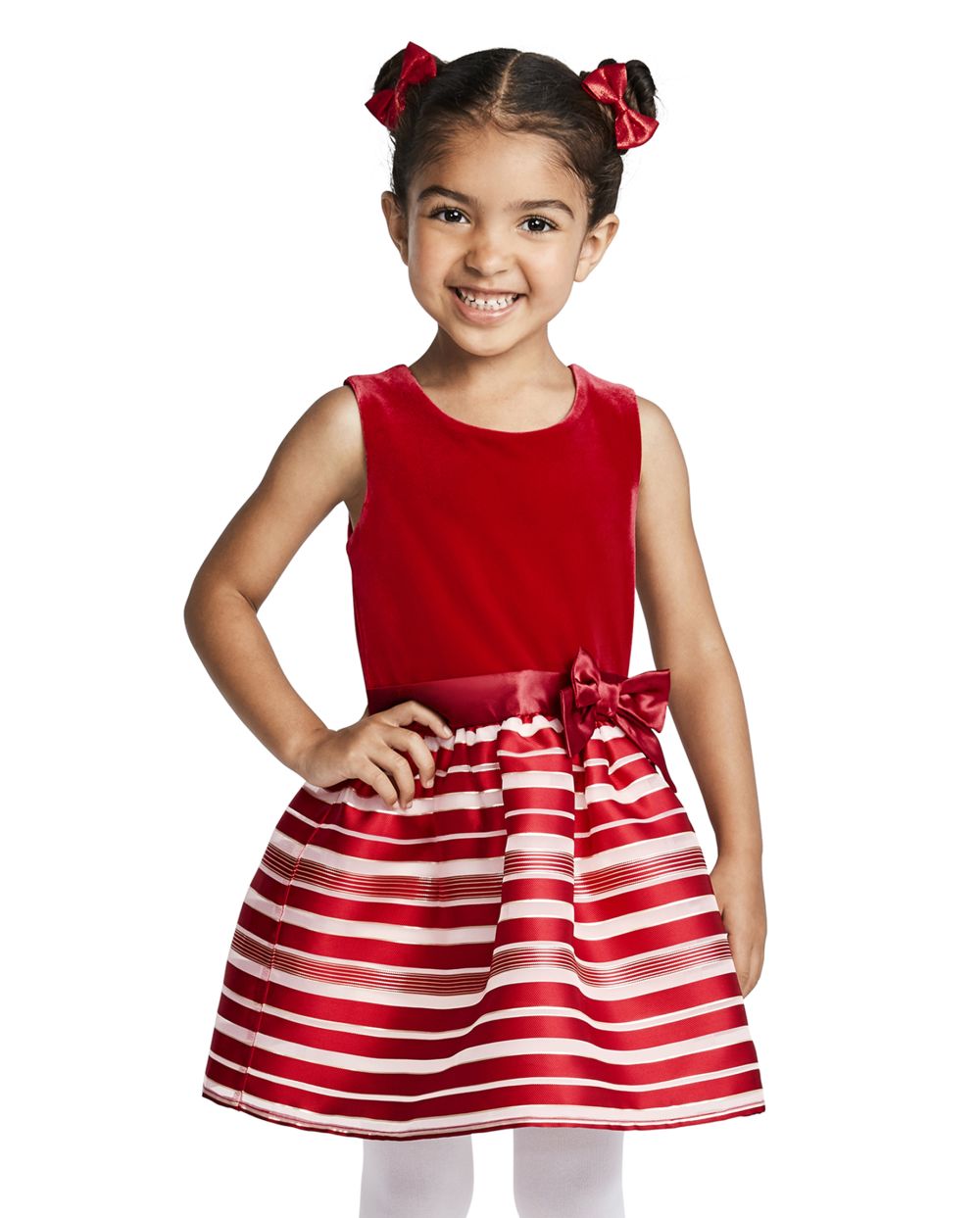 

s Toddler Velour Candy Cane Striped Knit To Woven Dress - Red - The Children's Place