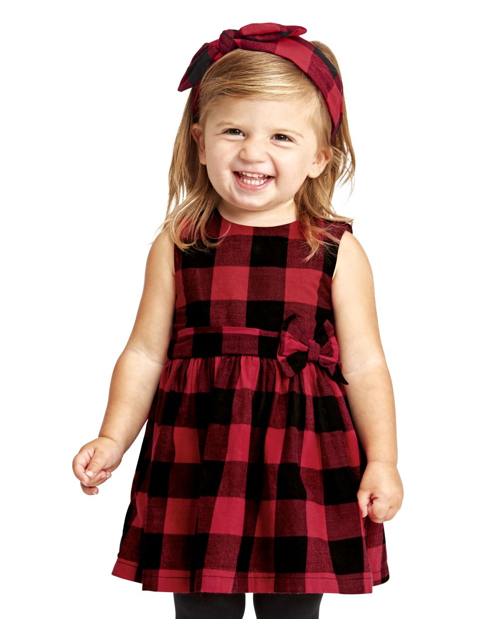 Toddler Belted Fitted Fit-and-Flare Above the Knee Plaid Print Sleeveless Dress With a Bow(s)