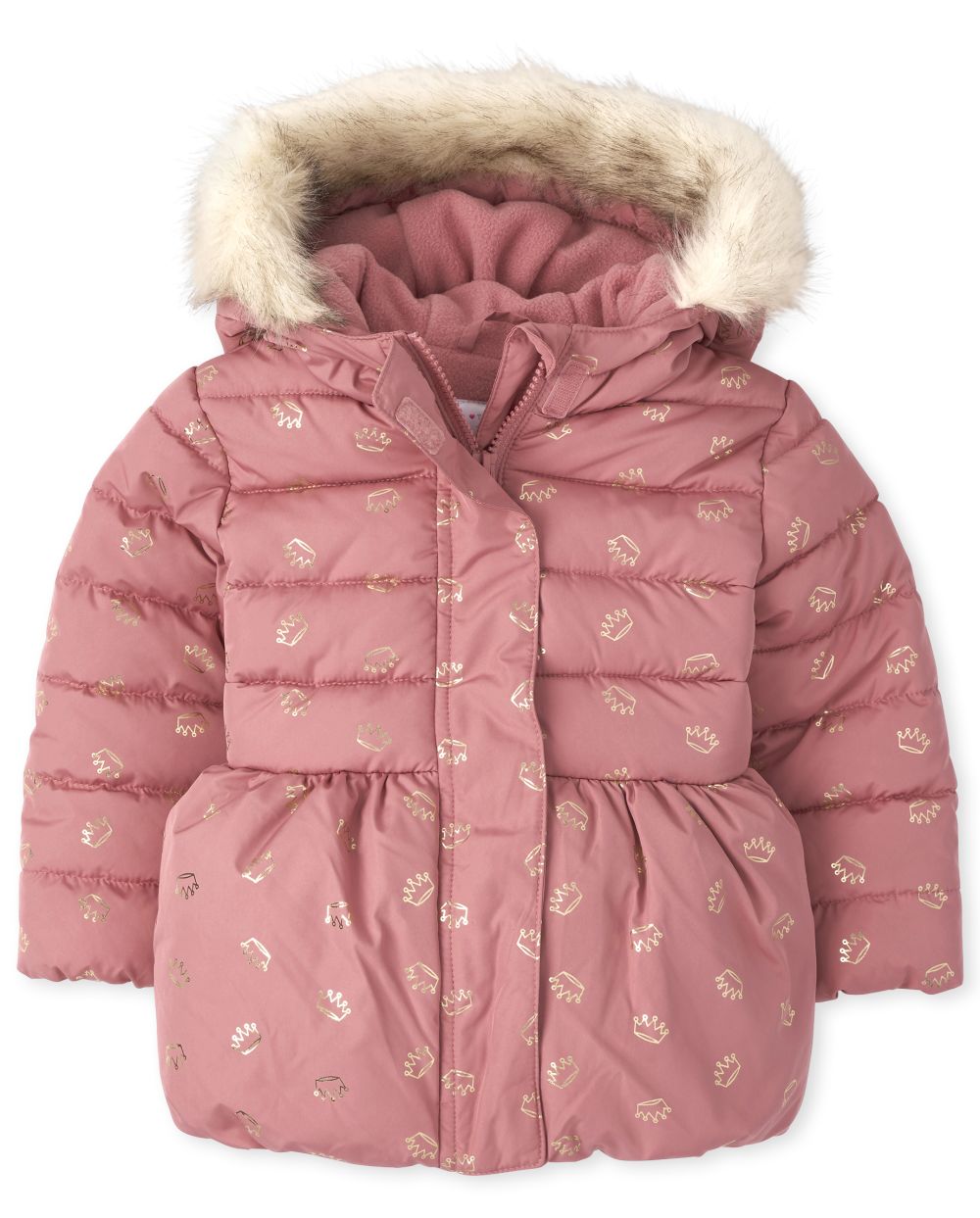 

s Toddler Foil Crown Bubble Puffer Jacket - Pink - The Children's Place