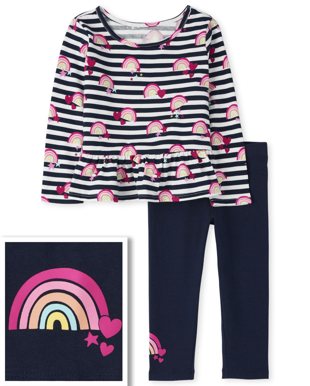 

Baby Girls Toddler Rainbow Striped Outfit Set - Blue - The Children's Place
