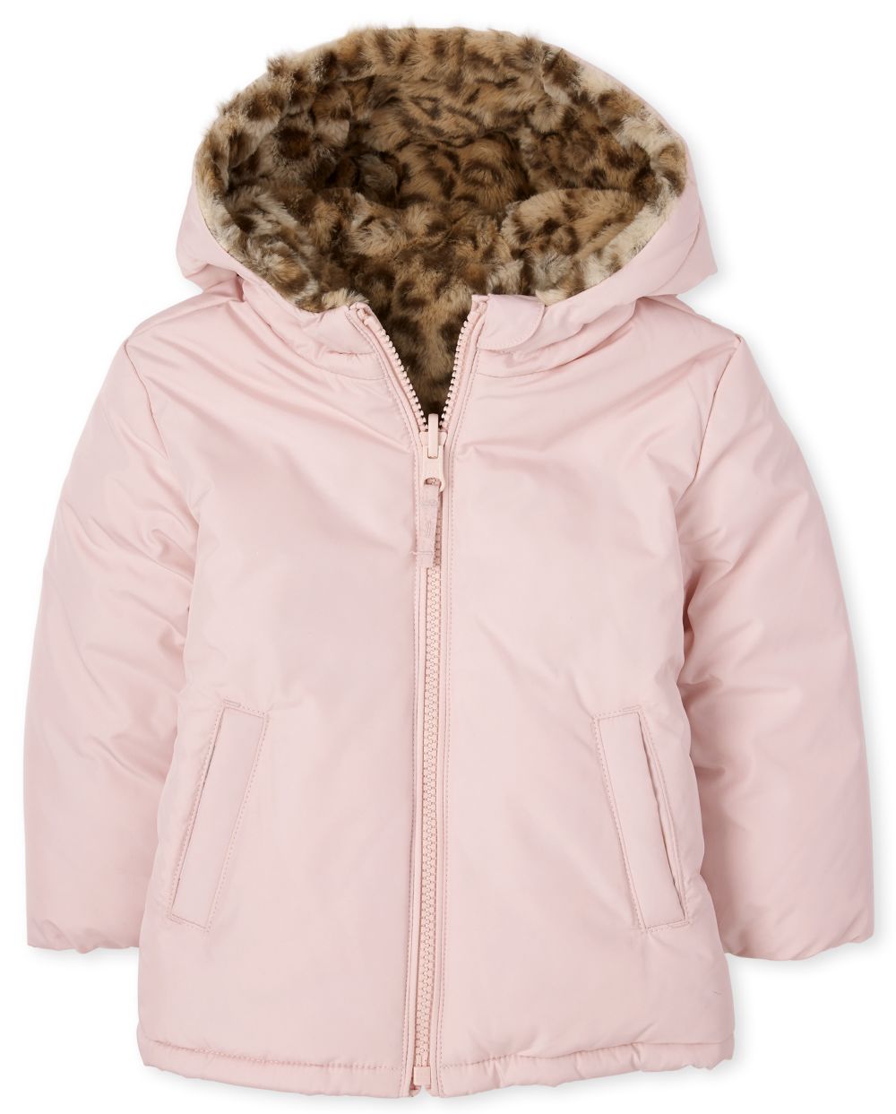 Toddler Girls Long Sleeve Faux Fur Hooded Reversible Jacket