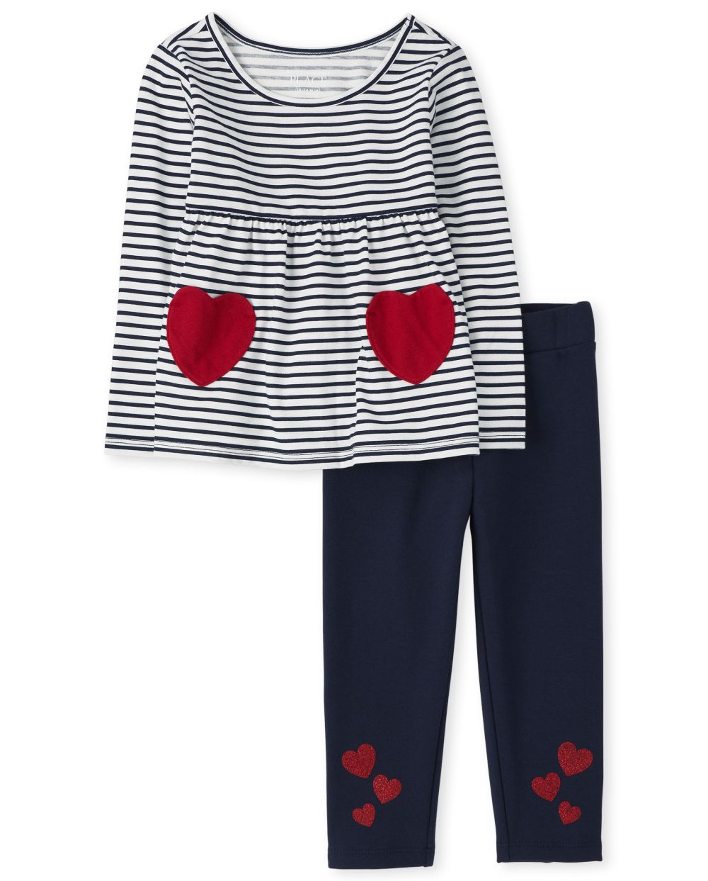

Baby Girls Toddler Heart Striped Outfit Set - Blue - The Children's Place