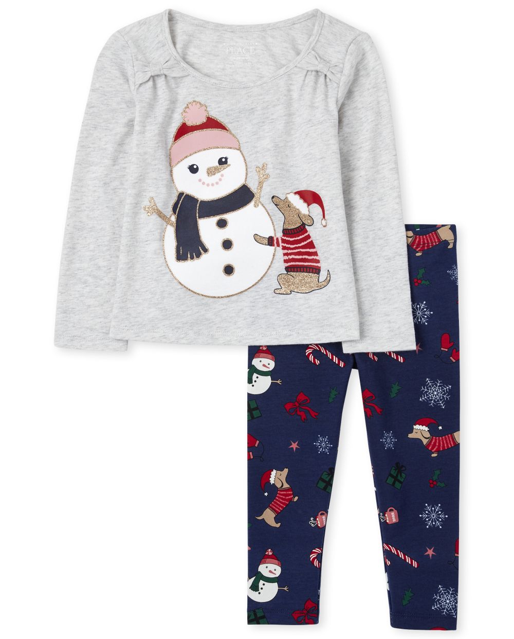 

Baby Girls Toddler Snowman And Dog Outfit Set - Gray - The Children's Place