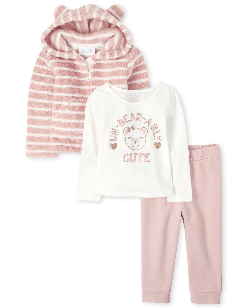 

s Toddler Bear Zip Up Hoodie Outfit Set - Pink - The Children's Place