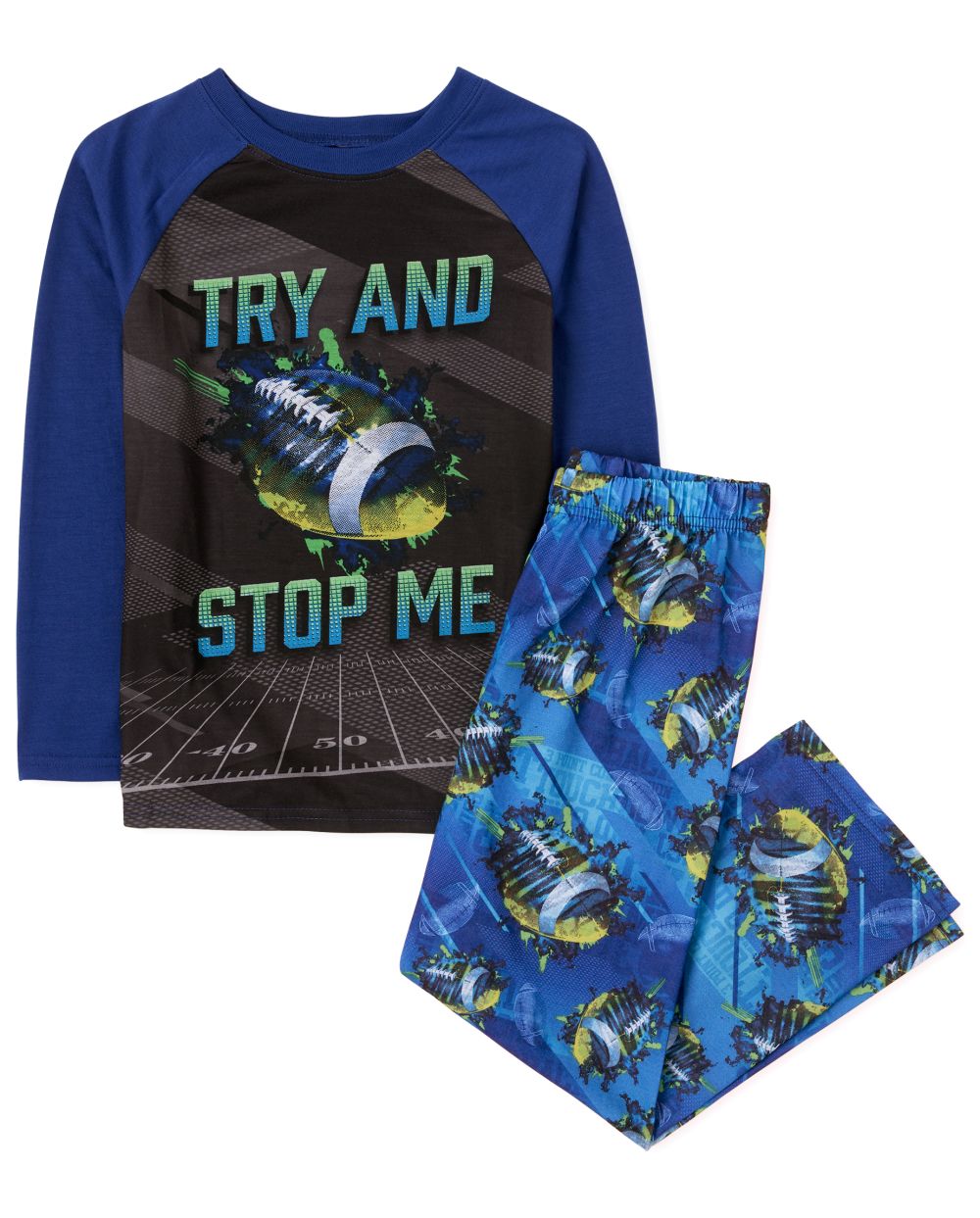 

s Boys Try And Stop Me Football Pajamas - Blue - The Children's Place