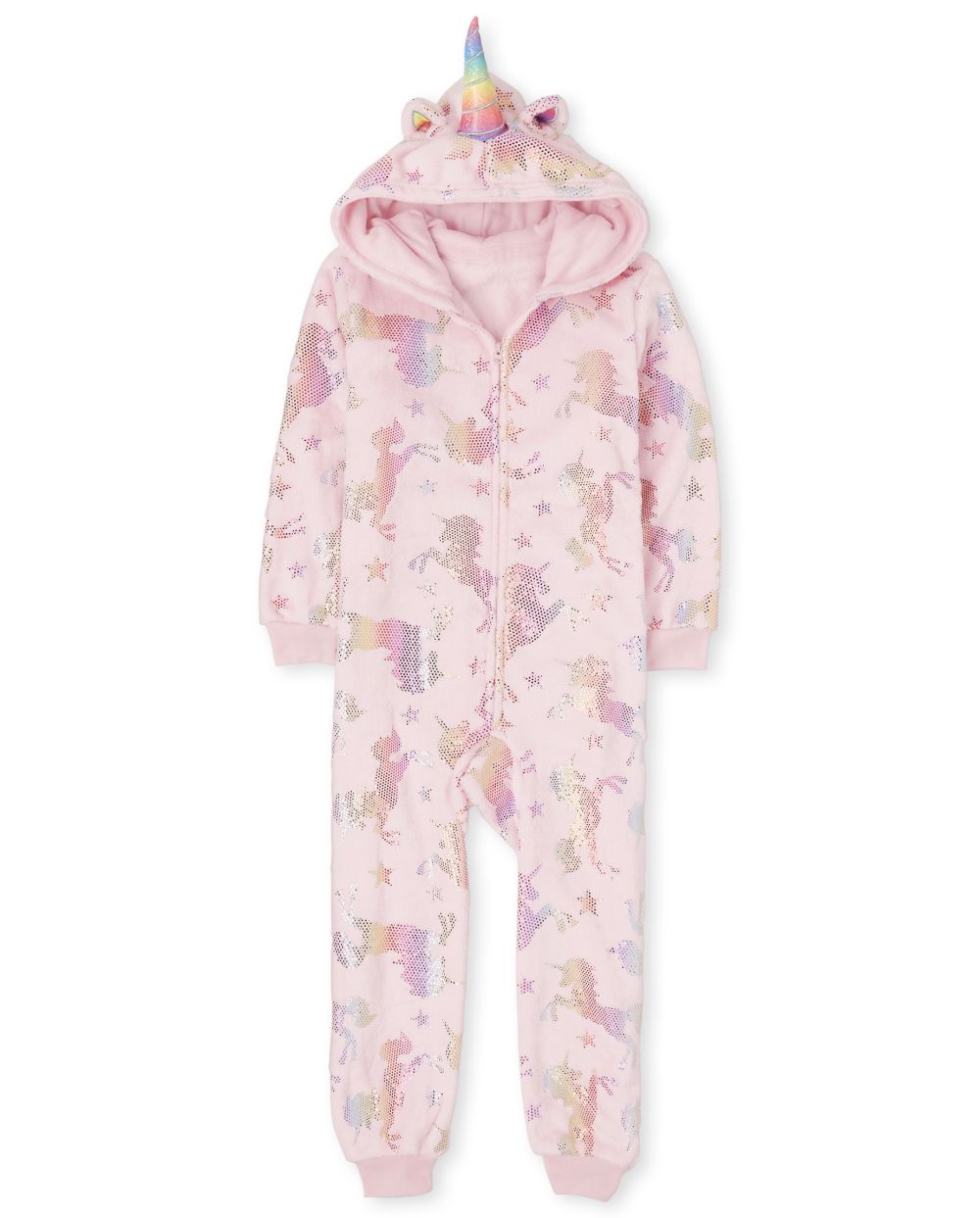 

Girls Foil Unicorn Fleece One Piece Pajamas - Pink - The Children's Place