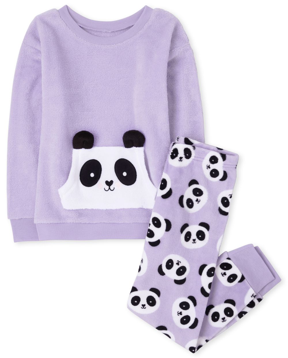 Girls Long Sleeve Panda Fleece Pajamas