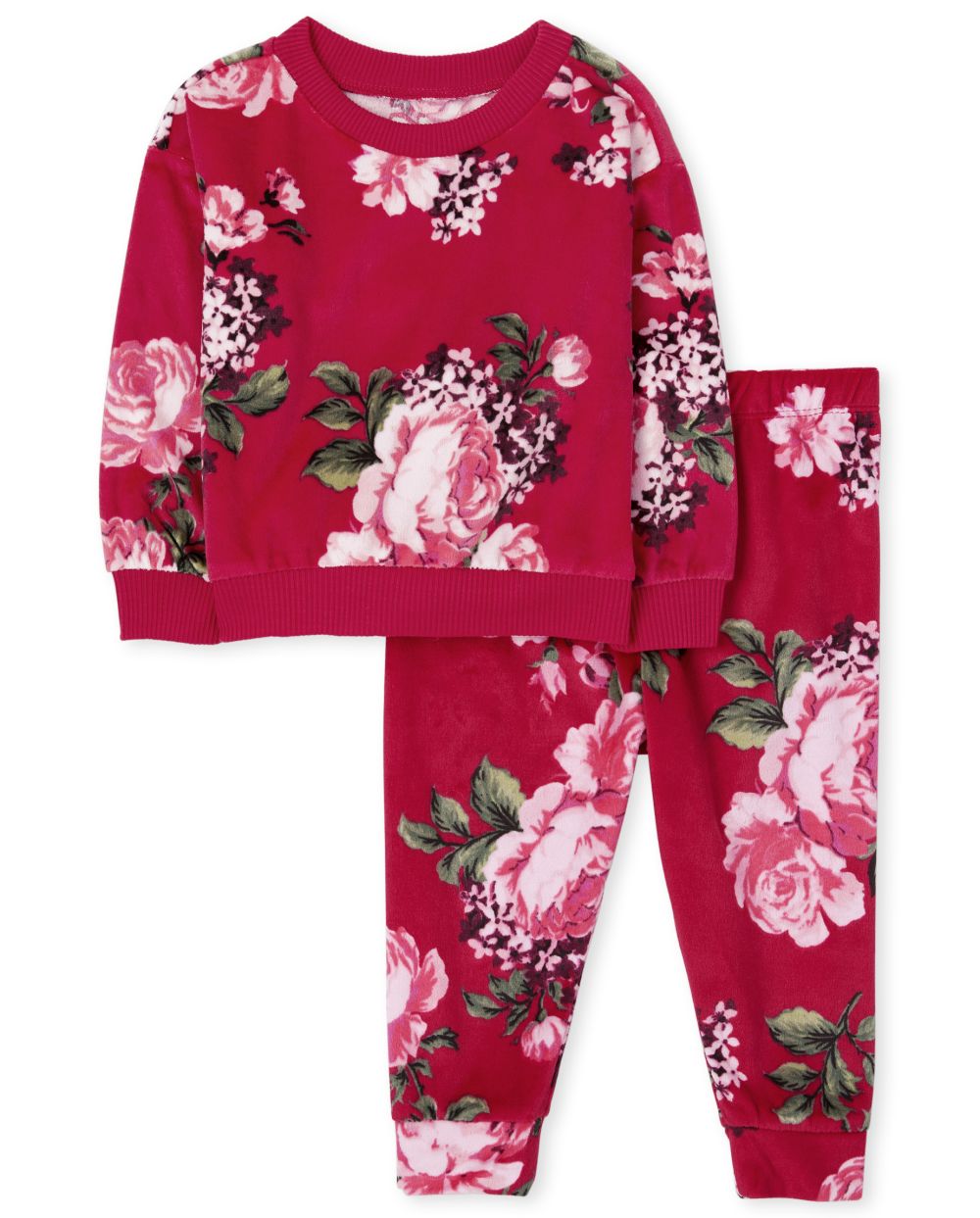 s Baby And Toddler Mommy And Me Floral Velour Matching Pajamas - Red - The Children's Place