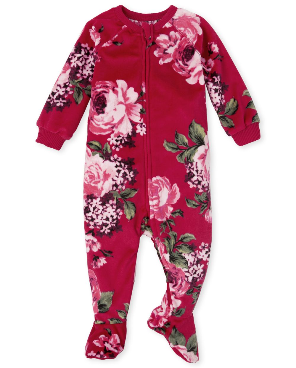 

s Baby And Toddler Mommy And Me Floral Velour Matching One Piece Pajamas - Red - The Children's Place