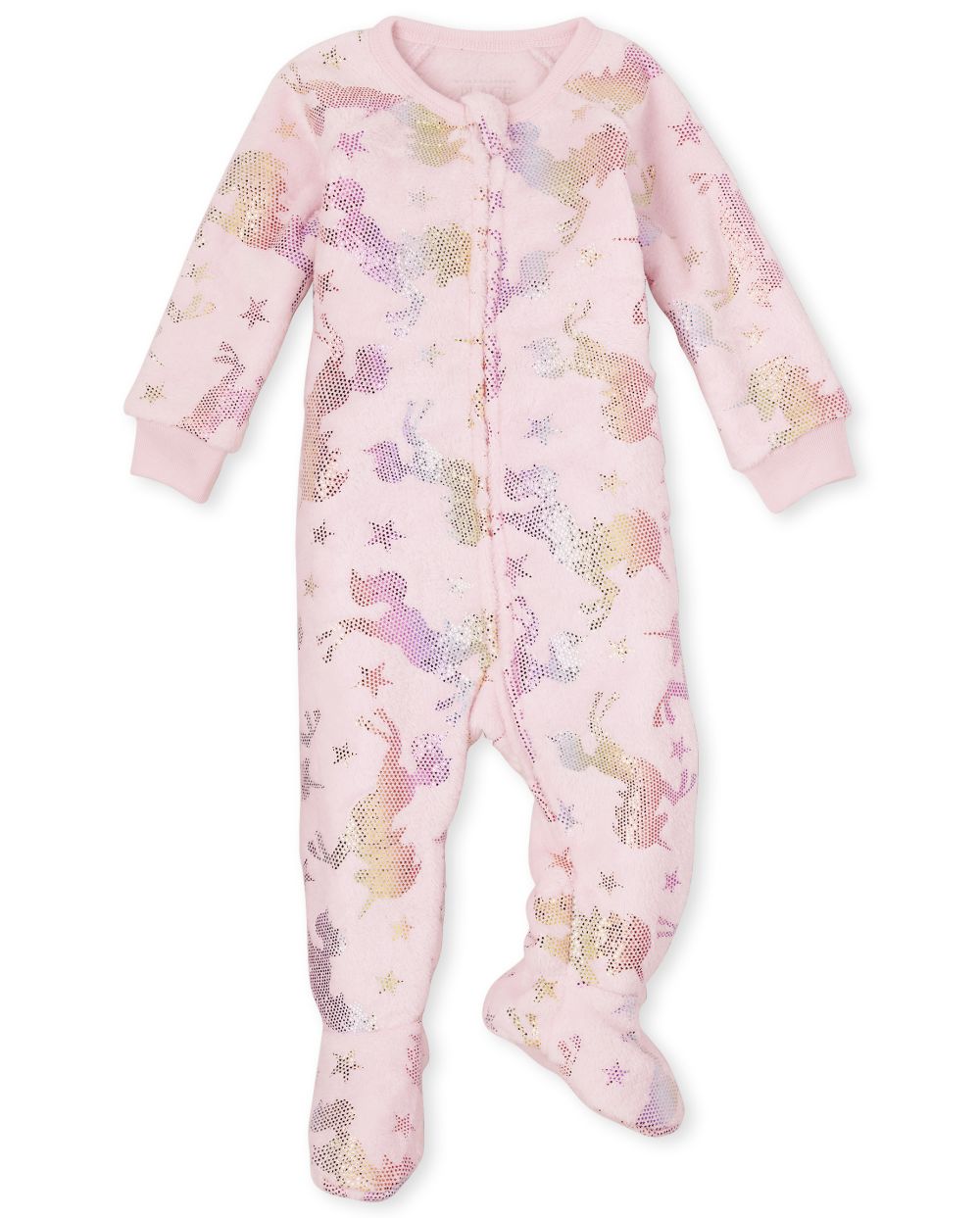 

s Baby And Toddler Foil Unicorn Fleece One Piece Pajamas - Pink - The Children's Place
