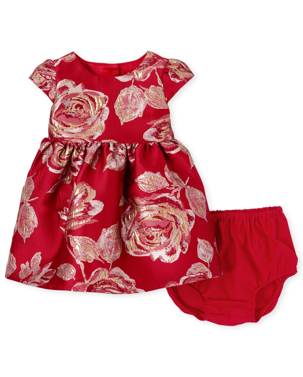 

Newborn Baby Mommy And Me Metallic Rose Jacquard Matching Dress - Red - The Children's Place
