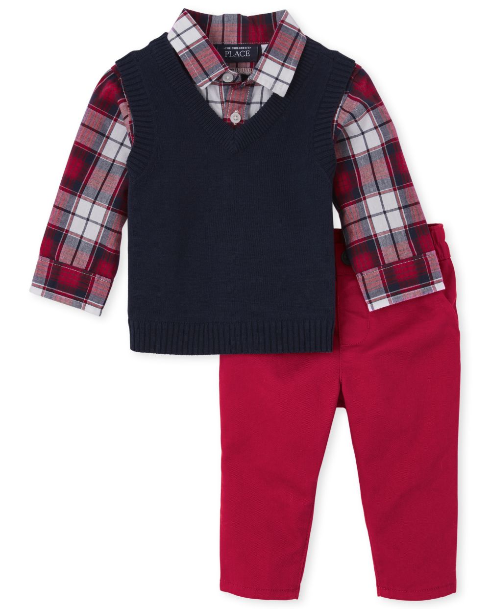 

s Baby Boys Plaid Sweater Vest Outfit Set - Red - The Children's Place