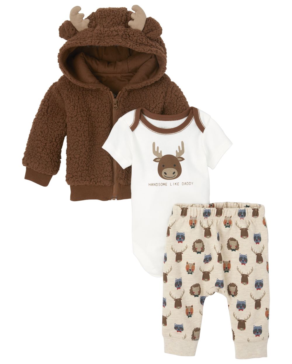 

Newborn Baby Boys Moose 3-Piece Playwear Set - Brown - The Children's Place