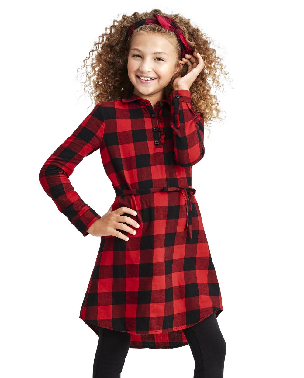 

Girls Matching Family Buffalo Plaid Shirt Dress - Red - The Children's Place