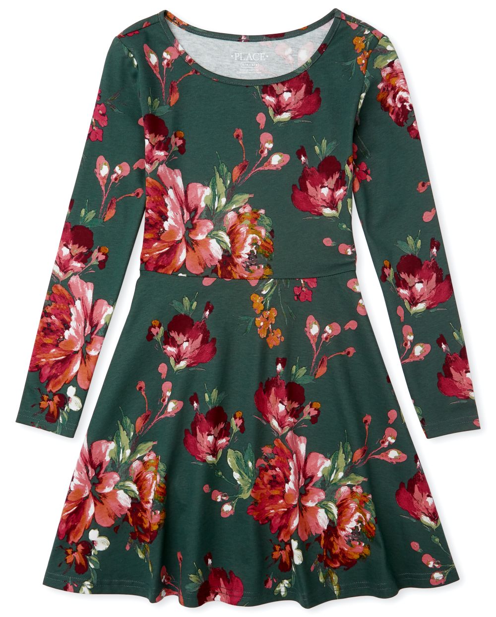 

Girls Floral Skater Dress - Green - The Children's Place