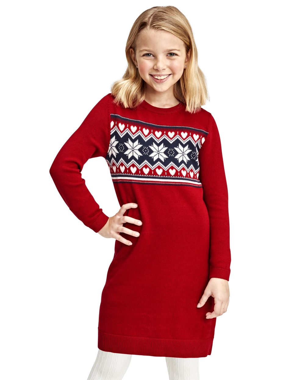 

Girls Snowflake Fairisle Sweater Dress - Red - The Children's Place