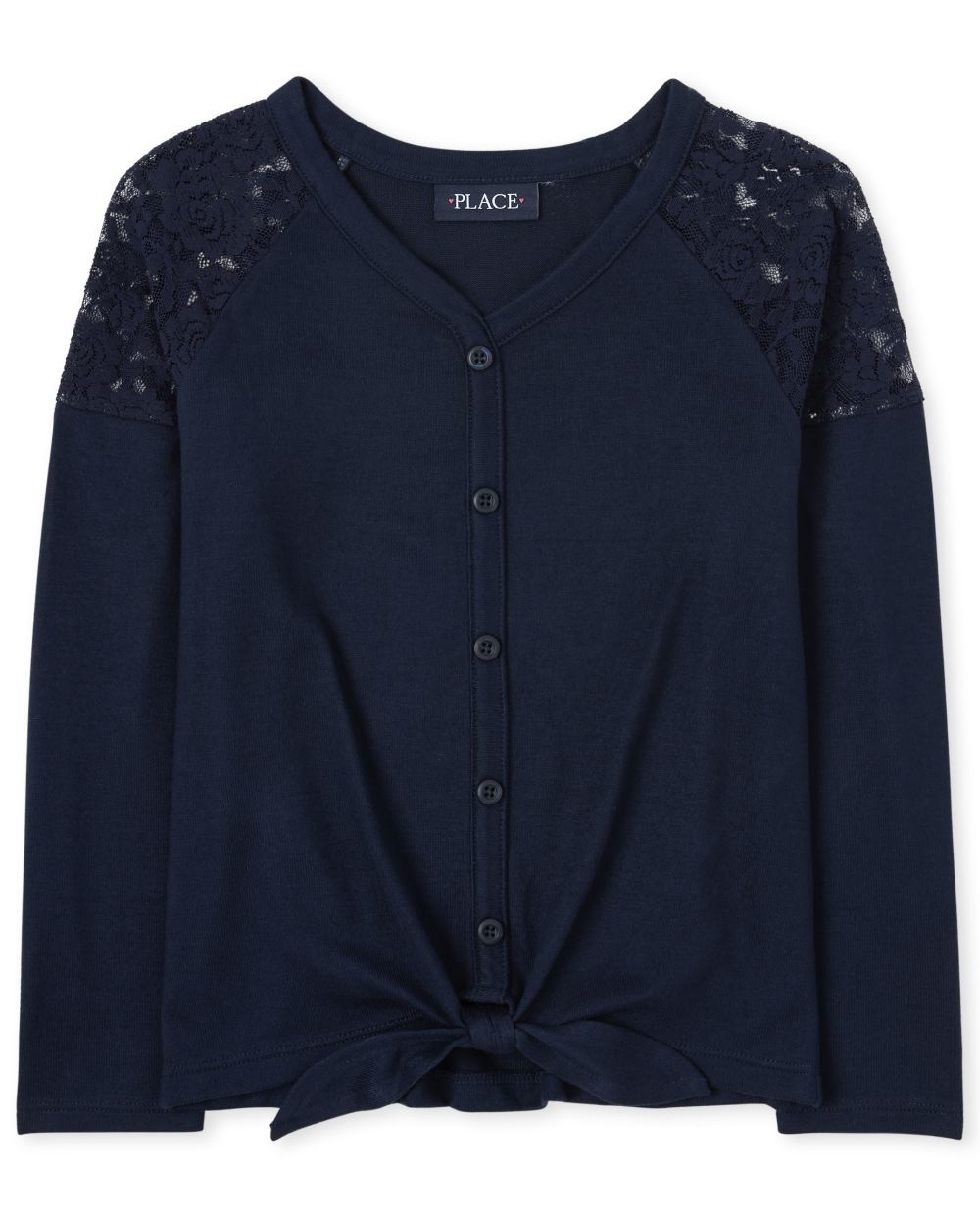 

Girls Lace Tie Front Lightweight Sweater Top - Blue - The Children's Place