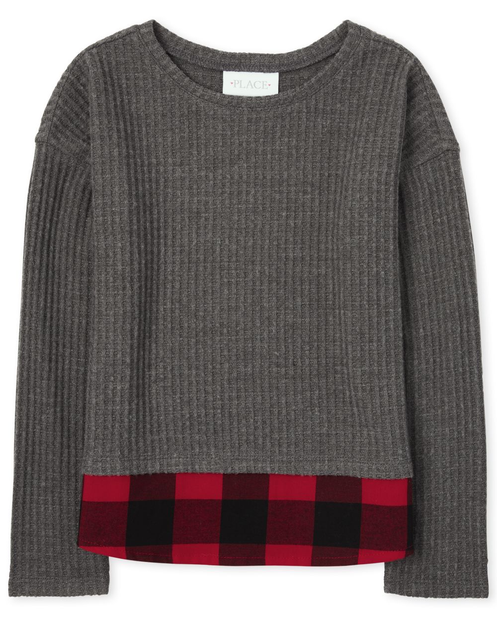 

Girls Buffalo Plaid 2 In 1 Lightweight Sweater - Gray - The Children's Place