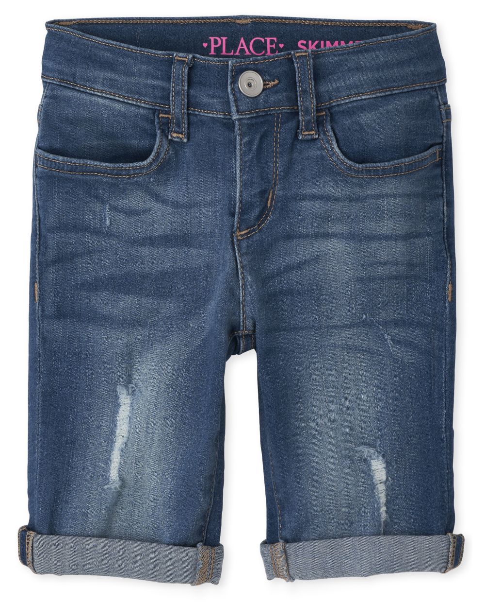 

s Roll Cuff Distressed Denim Skimmer Shorts - The Children's Place
