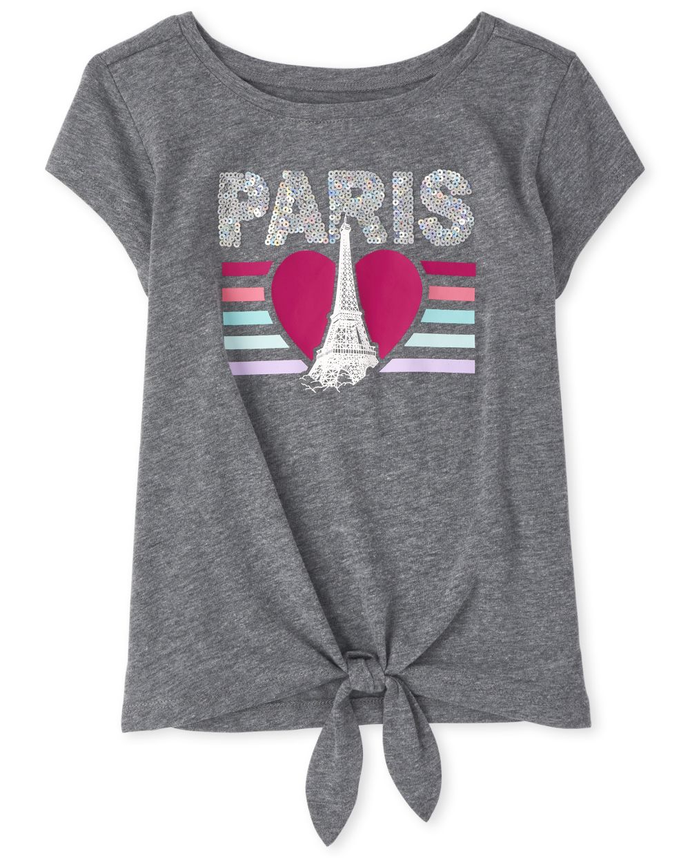 

Girls Graphic Tie Front Top - Gray - The Children's Place