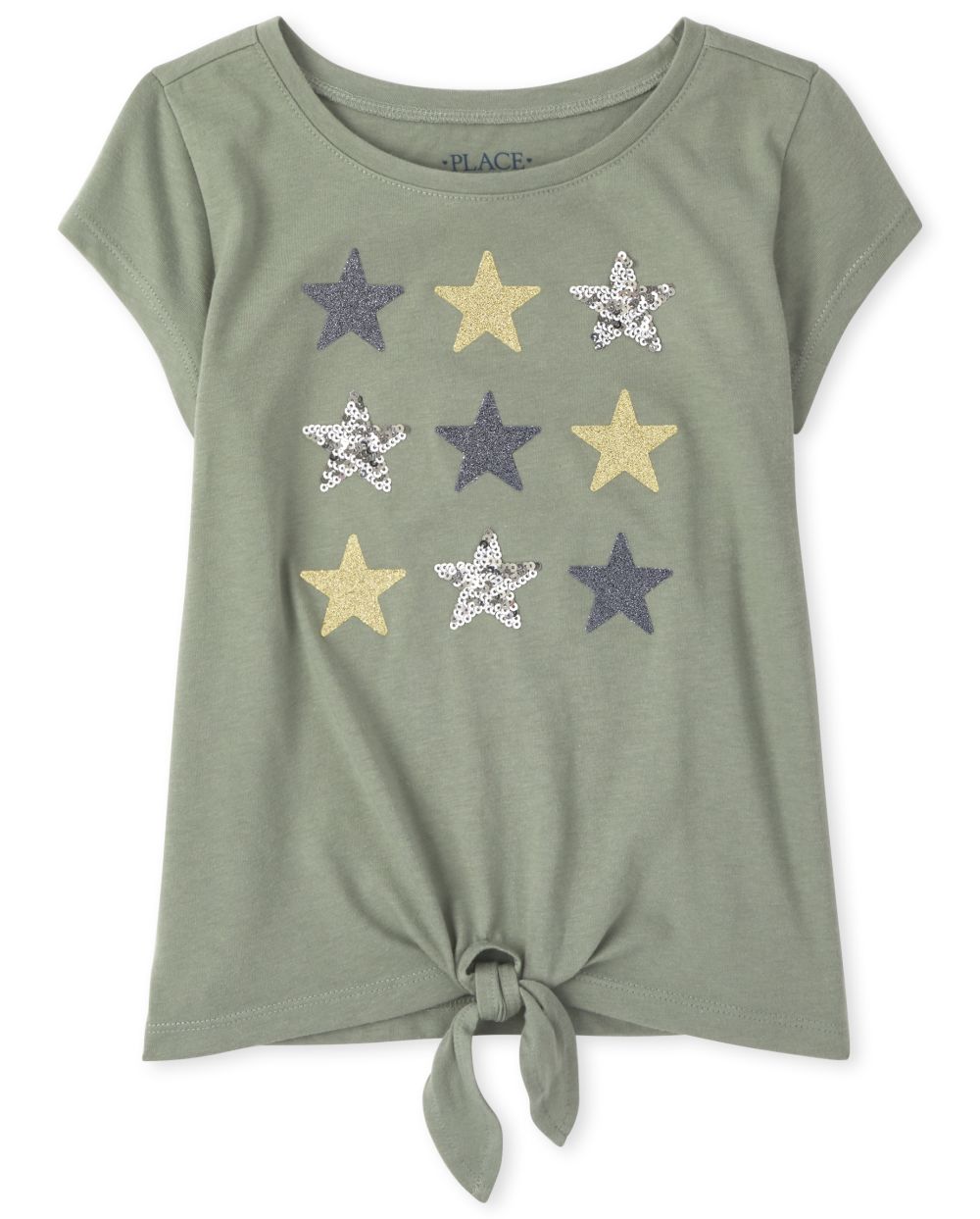 

Girls Graphic Tie Front Top - Green - The Children's Place