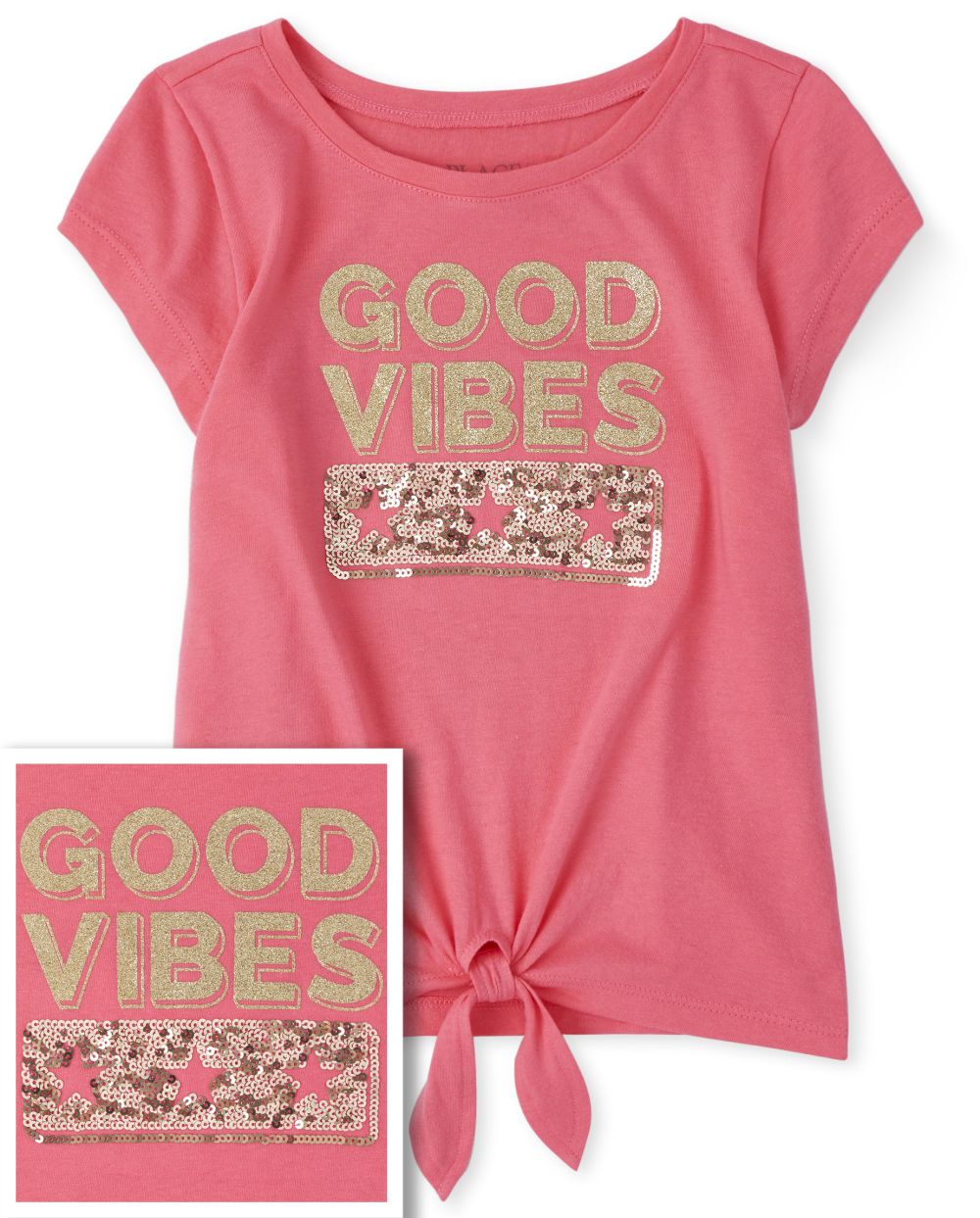 

Girls Graphic Tie Front Top - Pink - The Children's Place