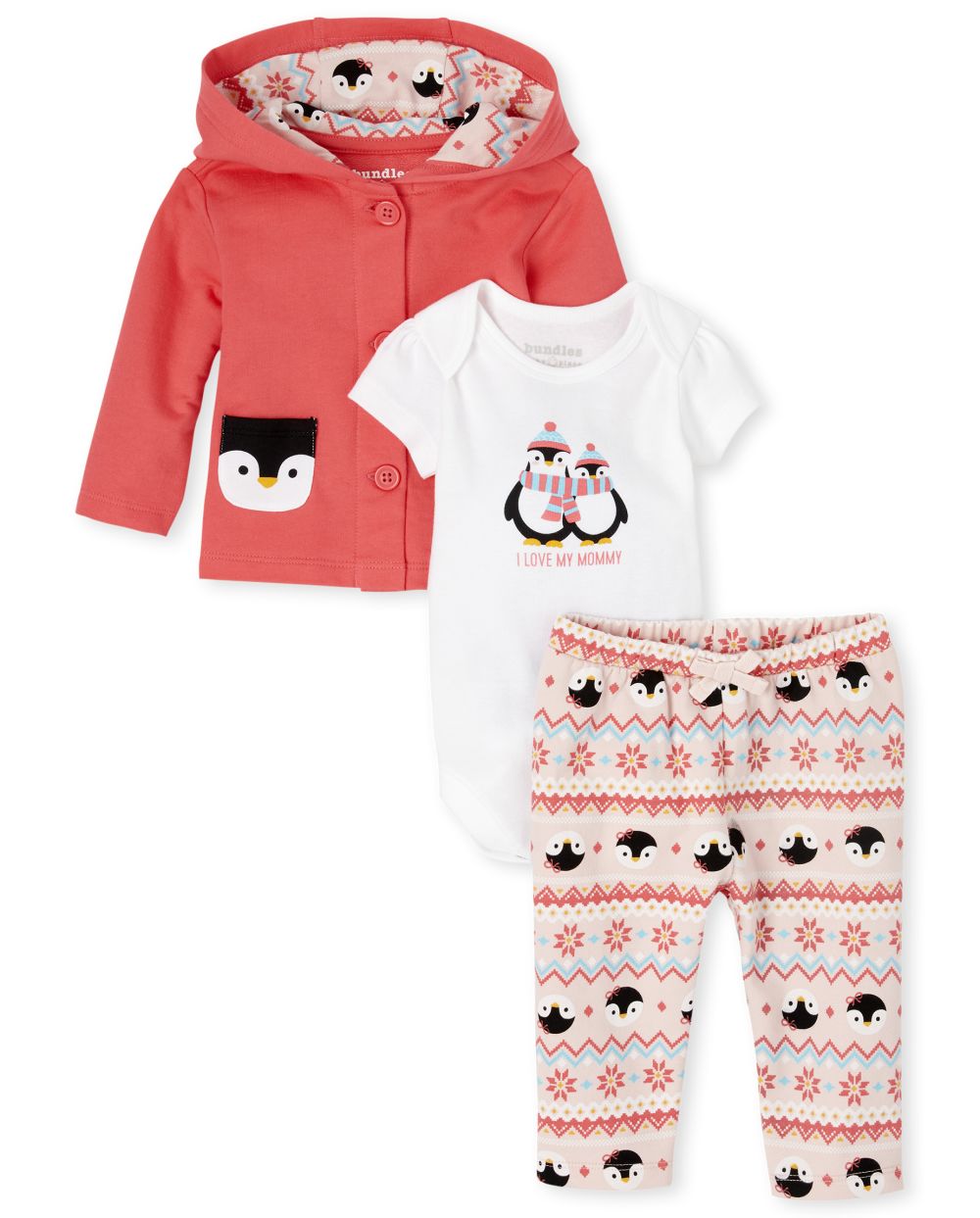 Newborn Baby Penguin 3-Piece Playwear Set - Pink - The Children's Place