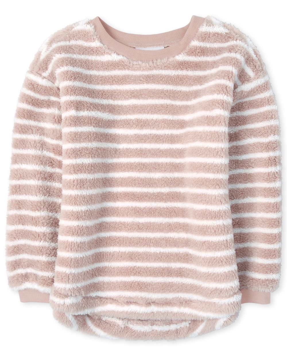 

Girls Striped Sherpa Sweatshirt - Pink - The Children's Place