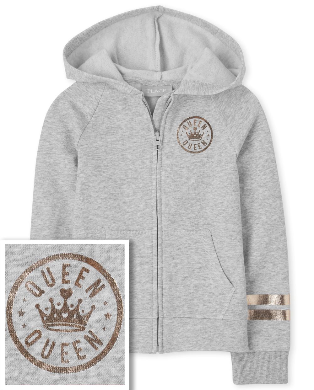

Girls Active Foil French Terry Zip Up Hoodie - Gray - The Children's Place