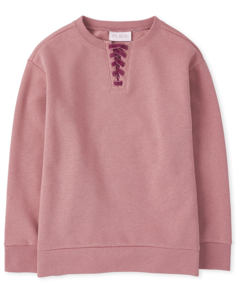 

Girls Active Lace Up French Terry Sweatshirt - Pink - The Children's Place