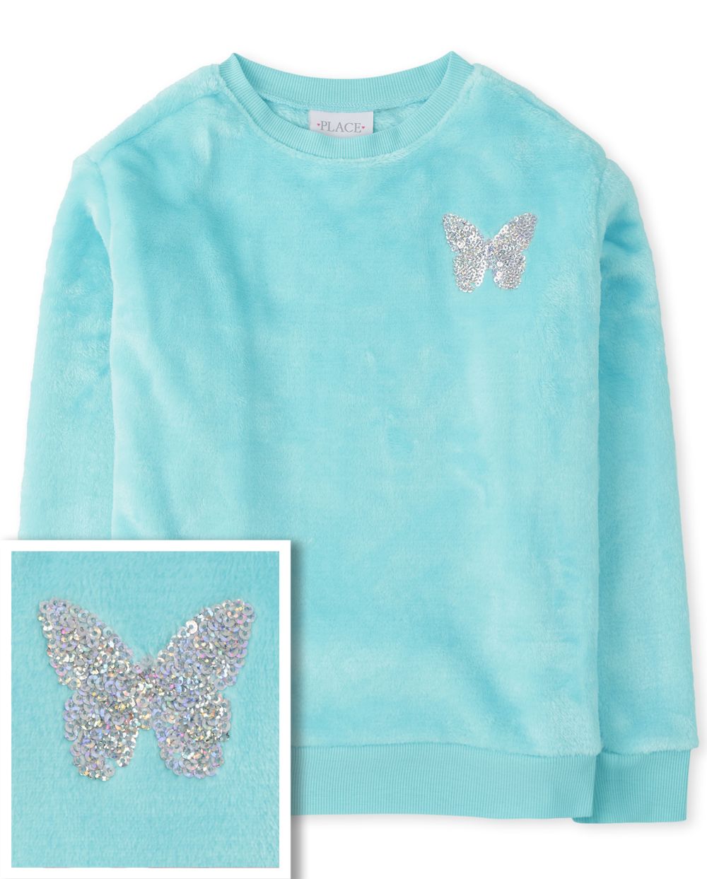 

Girls Faux Fur Sweatshirt - Blue - The Children's Place