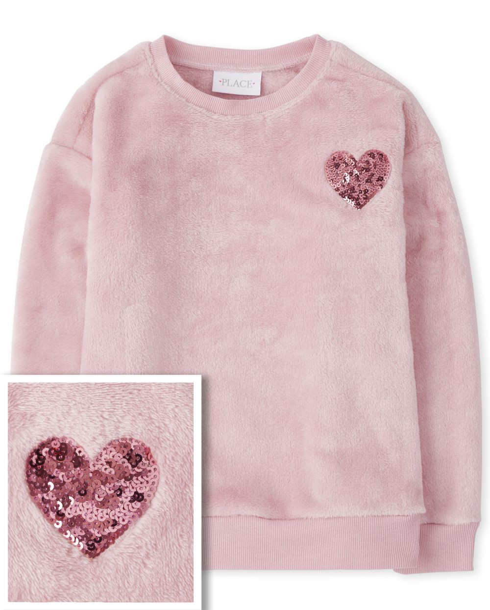 

Girls Faux Fur Sweatshirt - Pink - The Children's Place