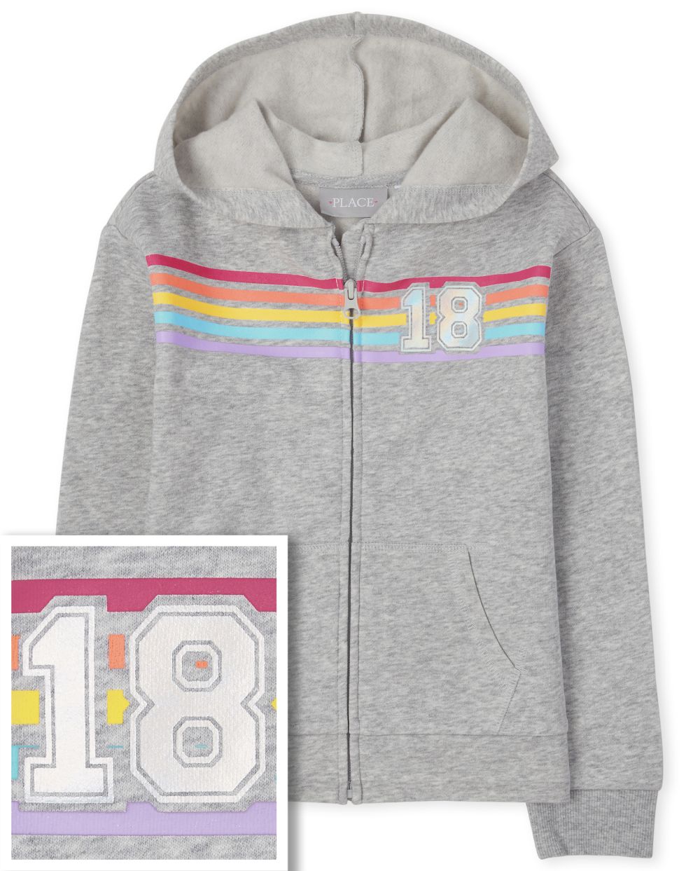 

Girls French Terry Zip Up Hoodie - Gray - The Children's Place