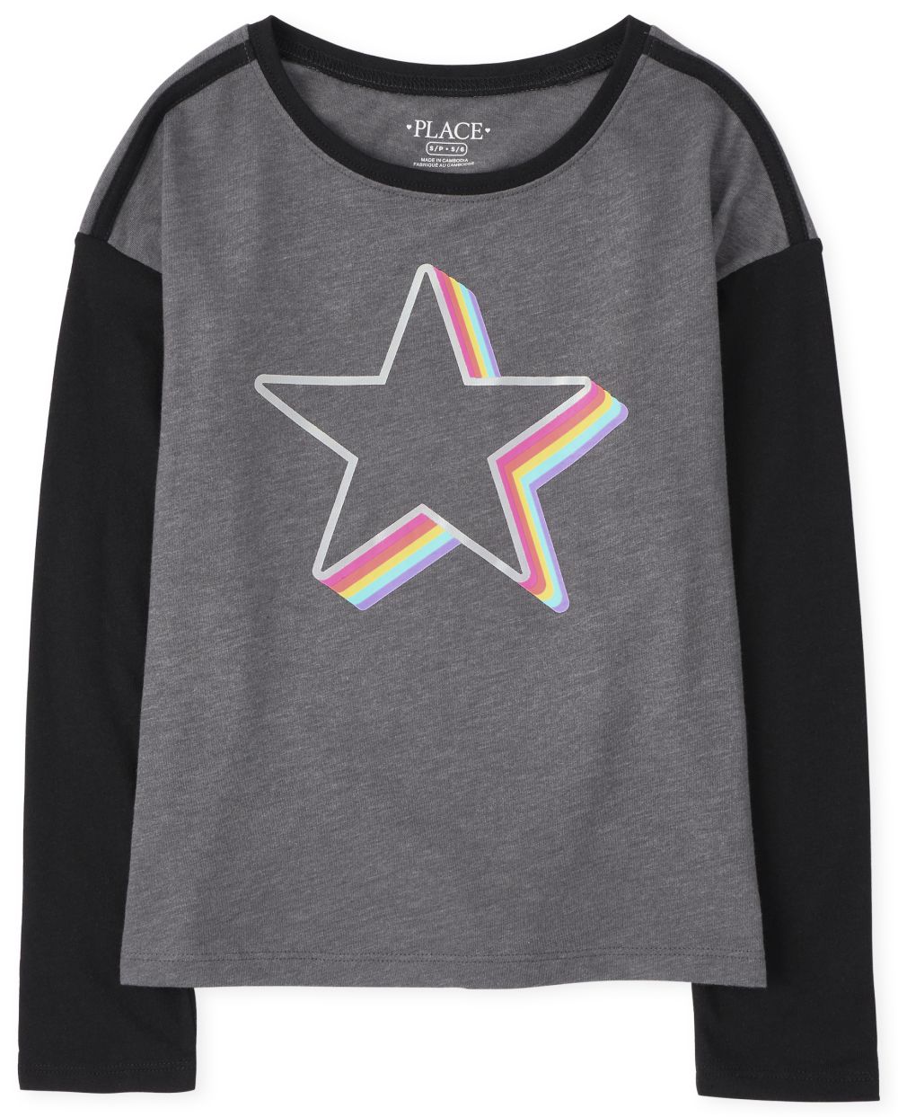 

Girls Colorblock Rainbow Top - Gray - The Children's Place