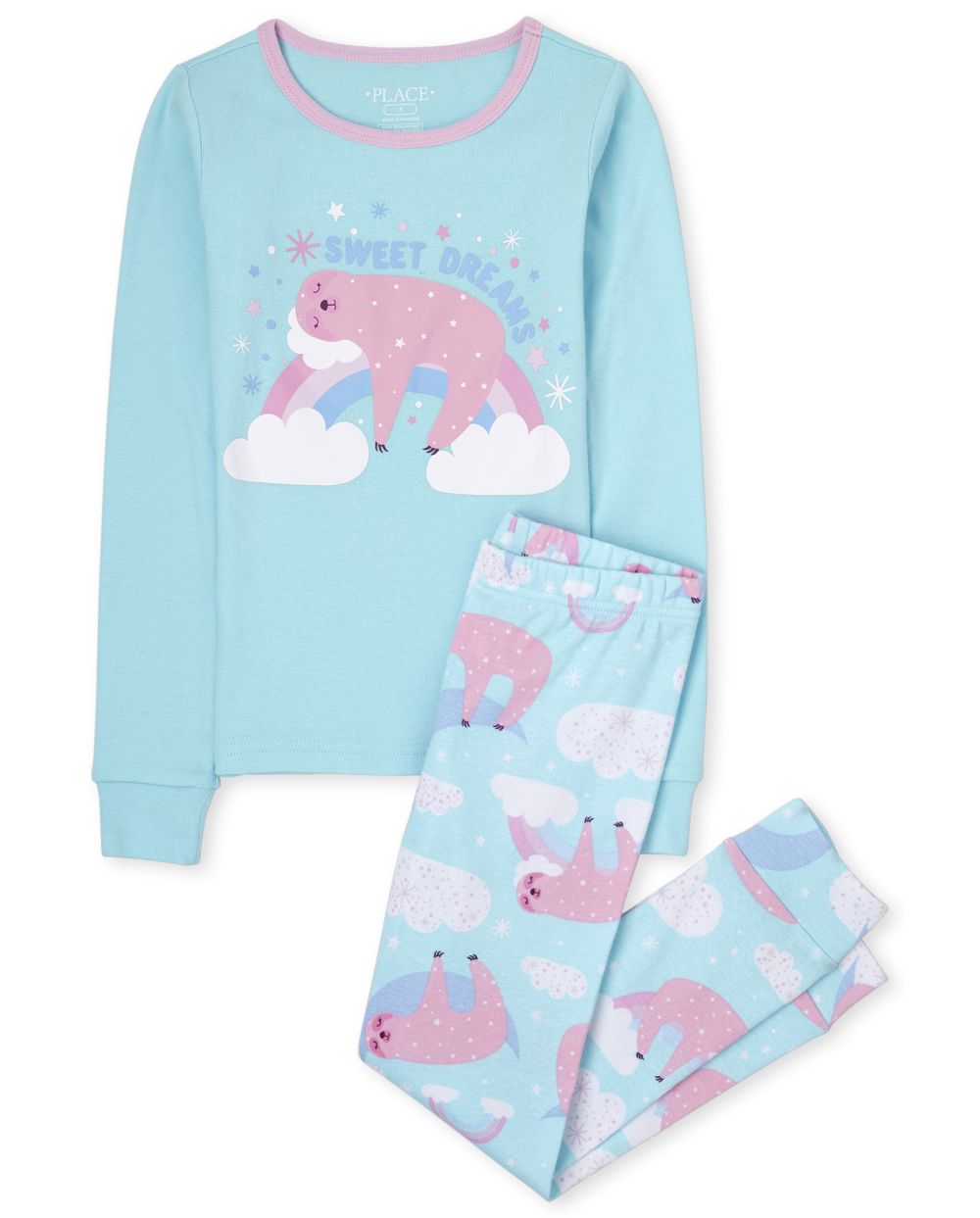 

Girls Sloth Snug Fit Cotton Pajamas - Blue - The Children's Place