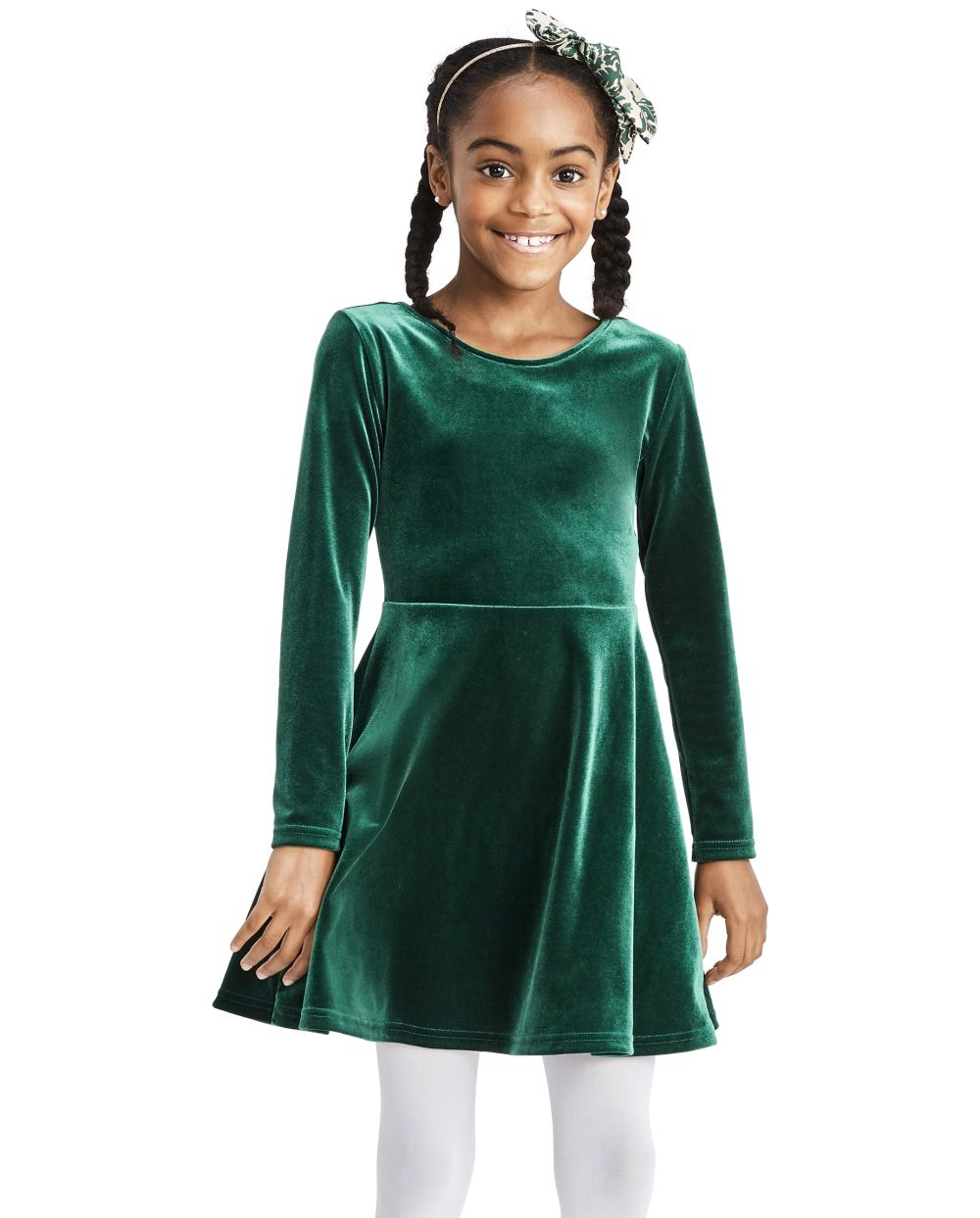 

Girls Velour Bow Back Dress - Green - The Children's Place
