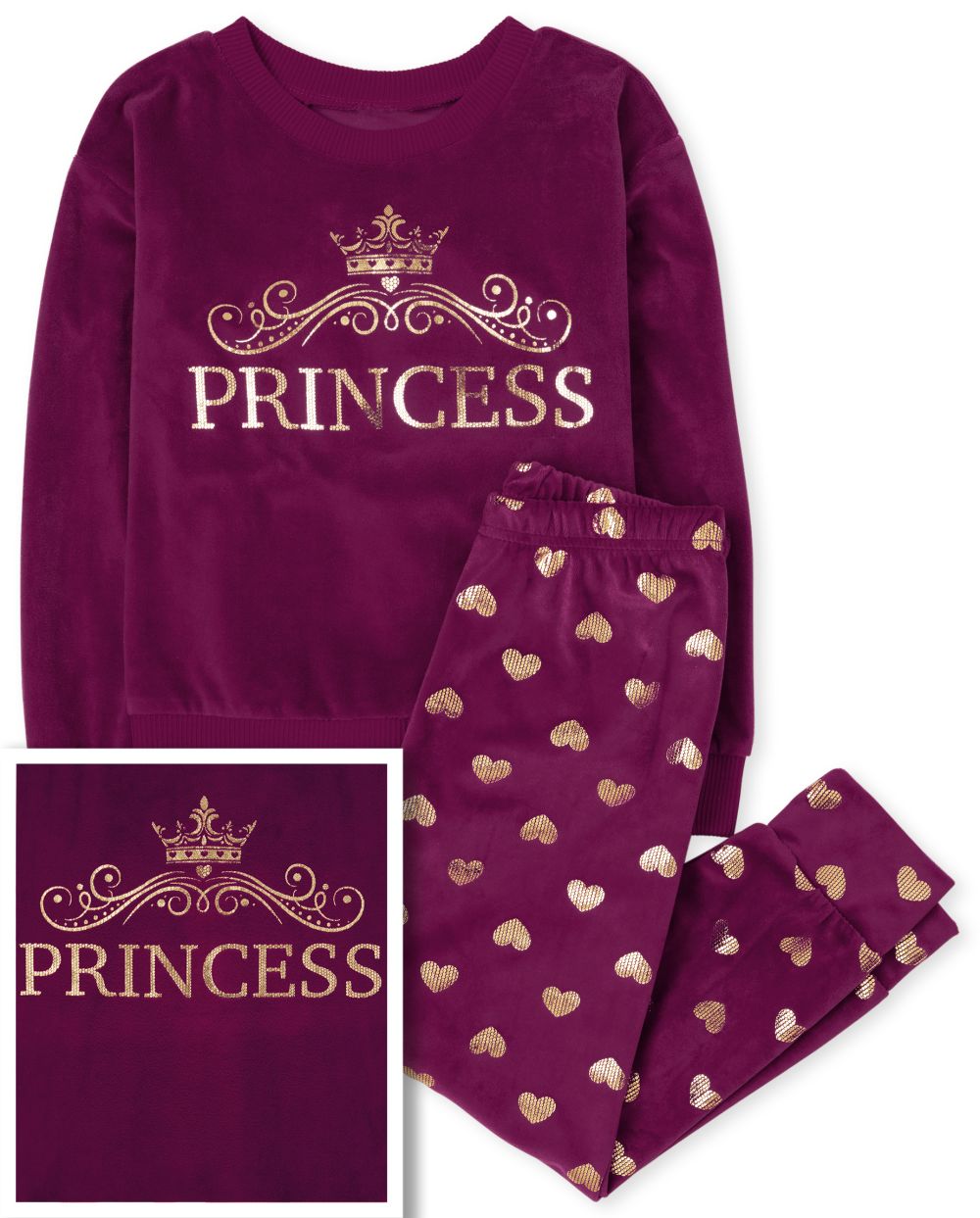 

Girls Mommy And Me Princess Velour Matching Pajamas - Red - The Children's Place