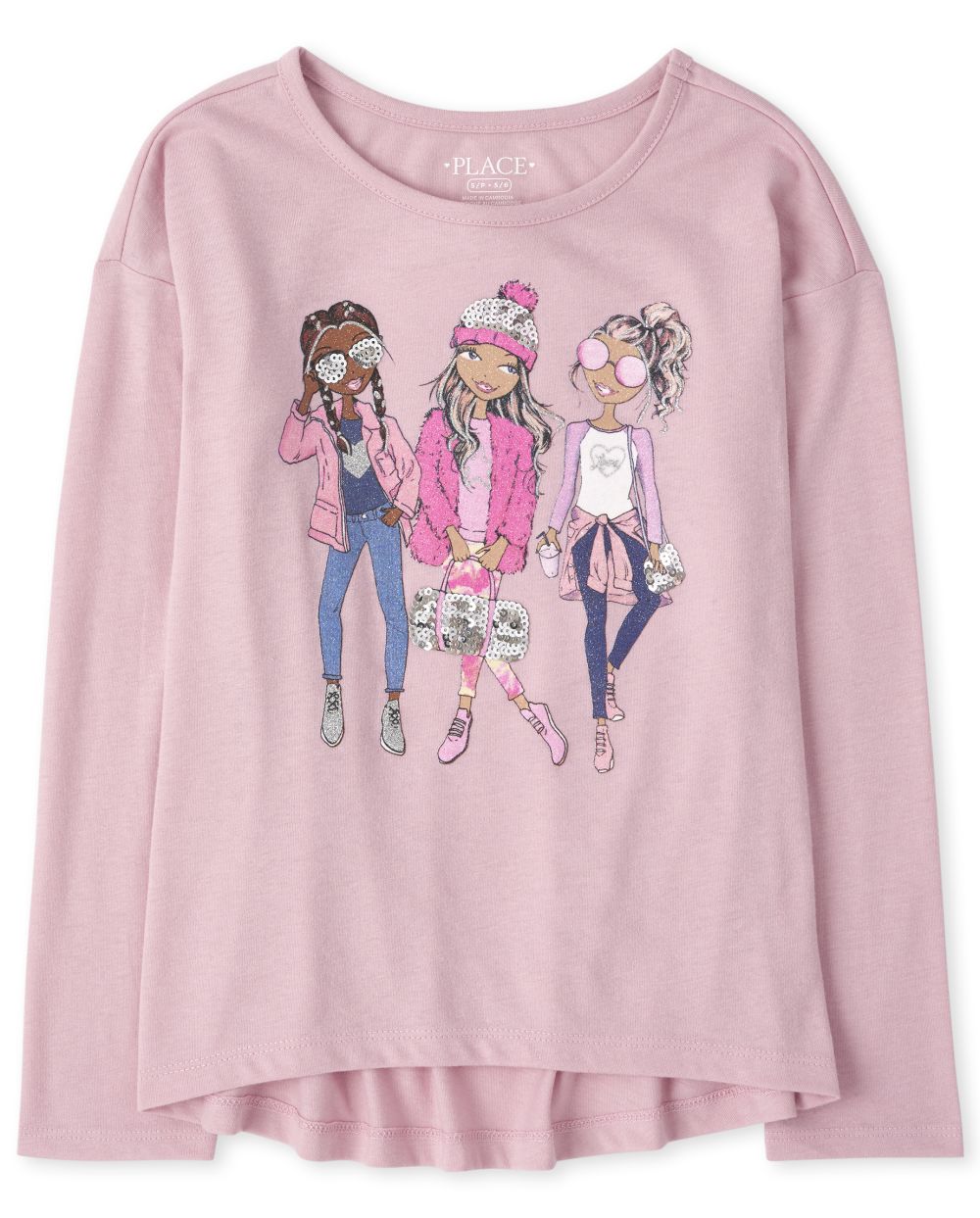 

Girls Flip Sequin Butterfly High Low Top - Pink - The Children's Place