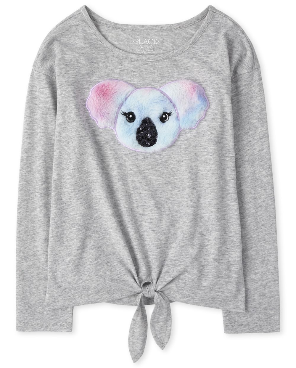 

Girls Faux Fur Koala Tie Front Top - Gray - The Children's Place
