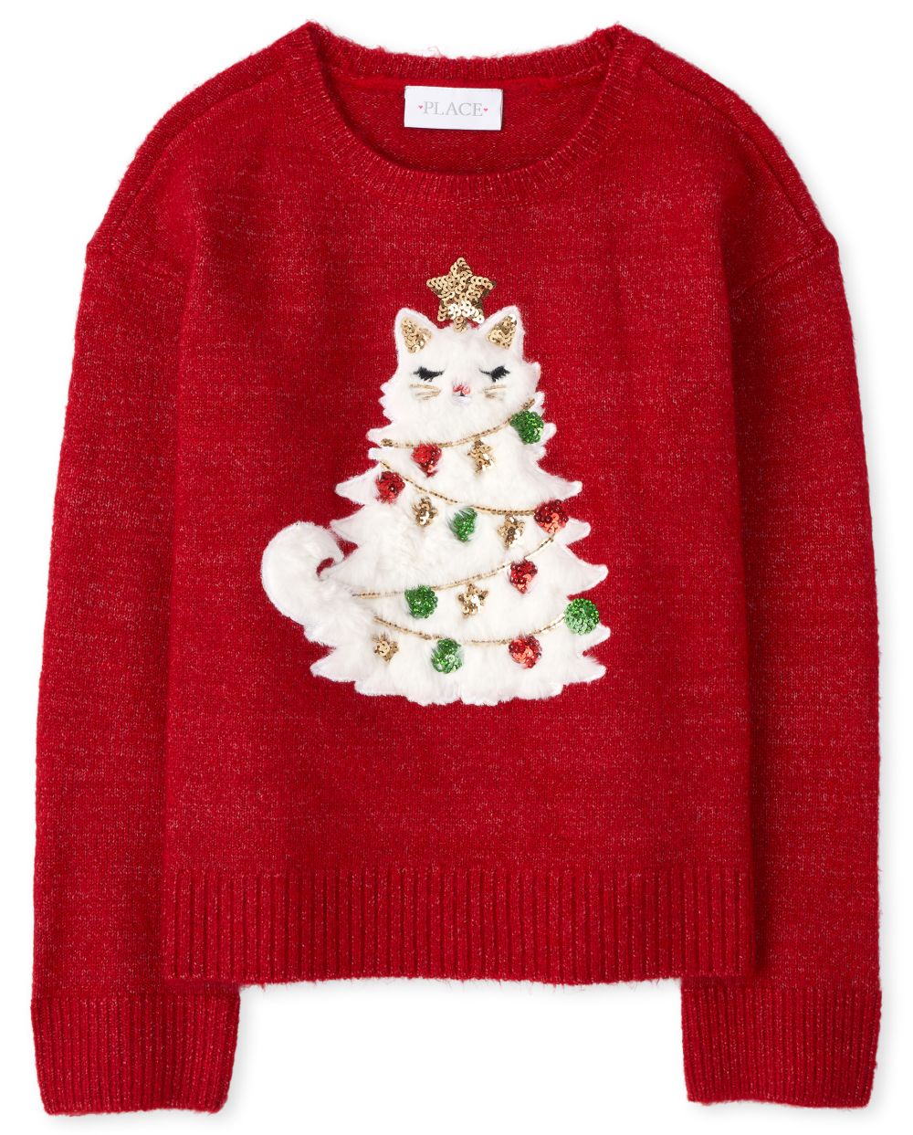 

Girls Embellished Christmas Sweater - Red - The Children's Place