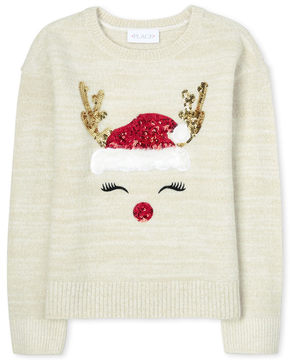 

Girls Embellished Christmas Sweater - White - The Children's Place