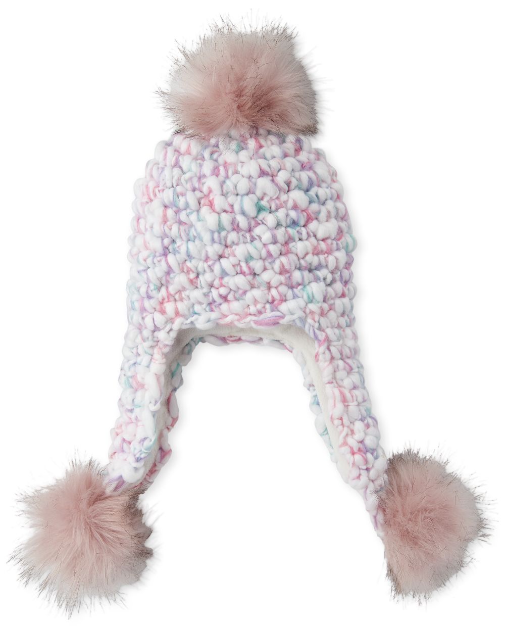 

Girls Rainbow Faux Fur Pom Pom Hat - Multi - The Children's Place