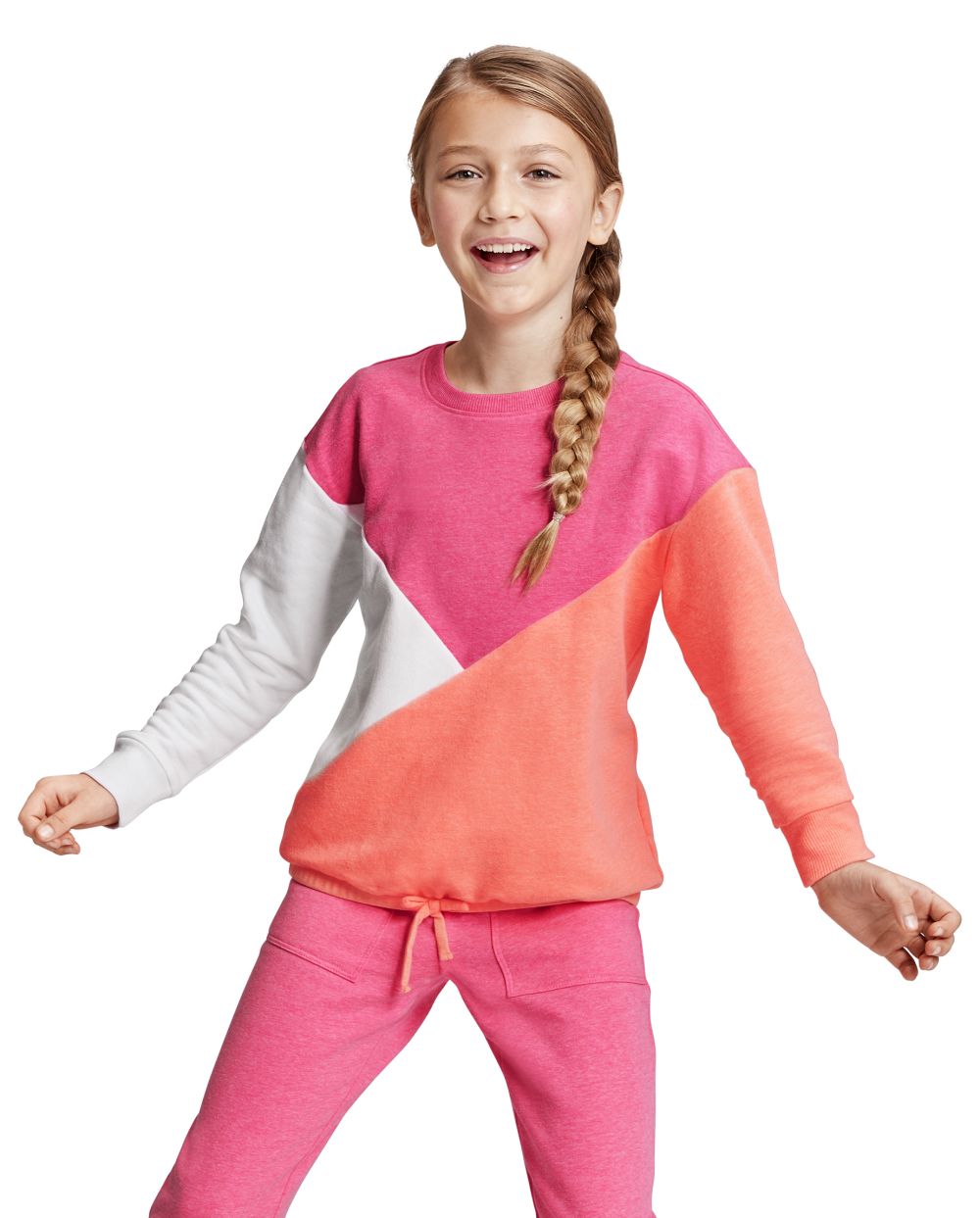 

Girls Colorblock Fleece Tie Front Top - Pink - The Children's Place