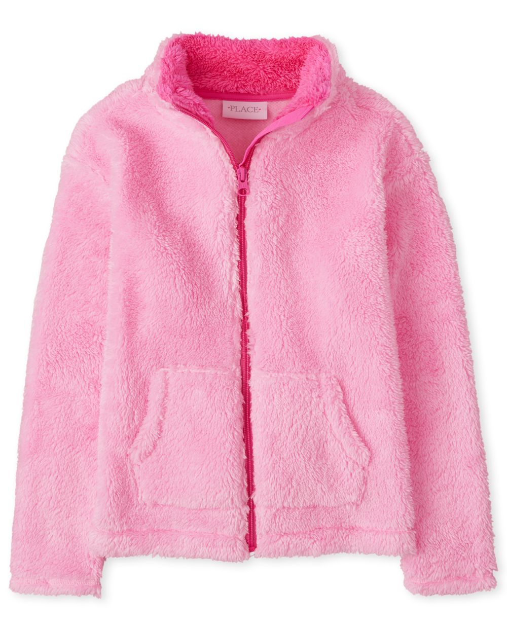 

Girls Sherpa Zip Up Mock Neck Jacket - Pink - The Children's Place