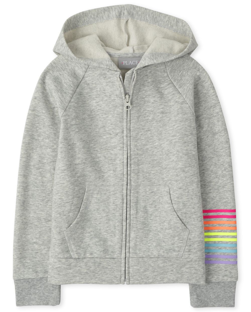 

Girls Rainbow Fleece Zip Up Hoodie - Gray - The Children's Place