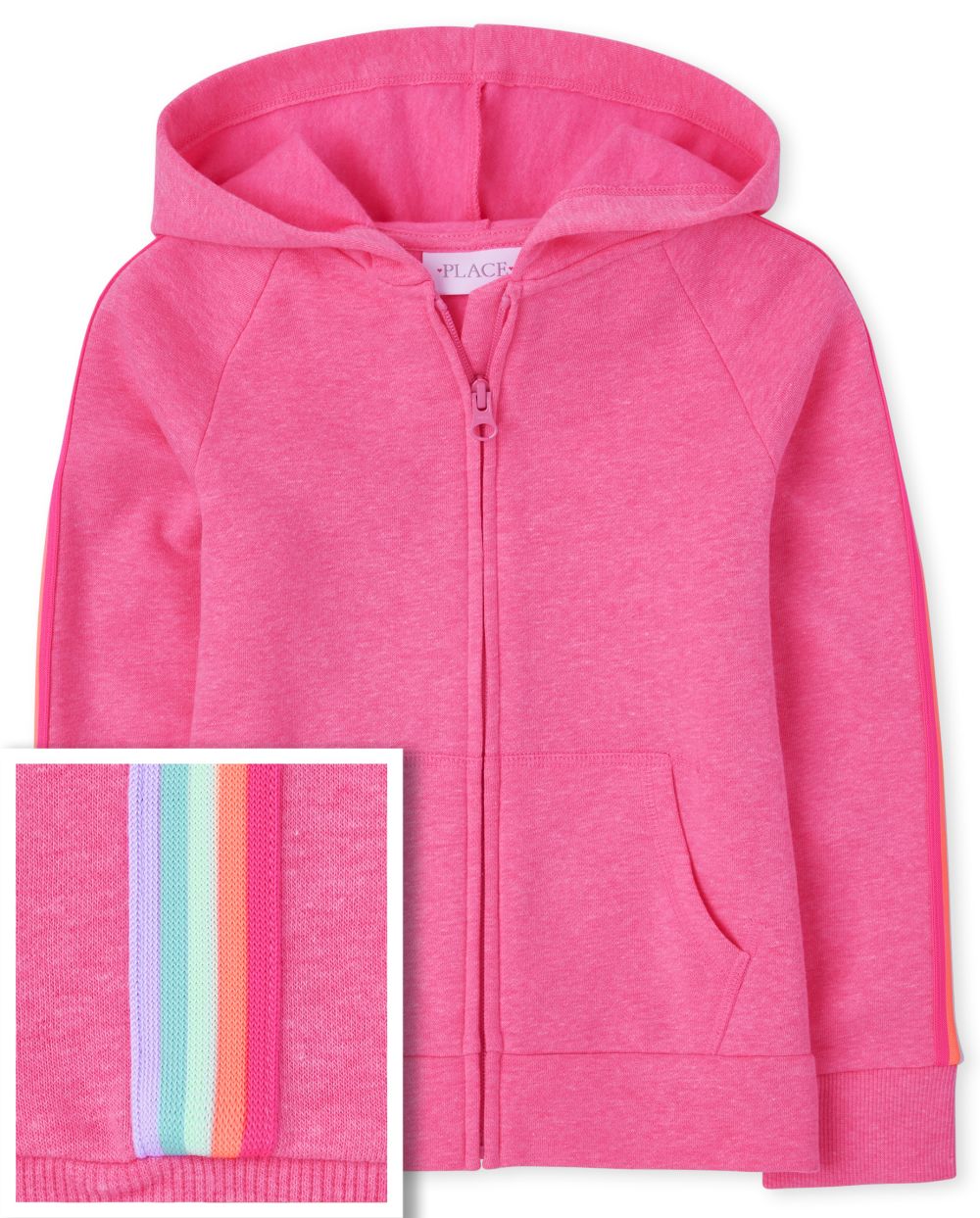 

Girls Rainbow Striped Fleece Zip Up Hoodie - Pink - The Children's Place