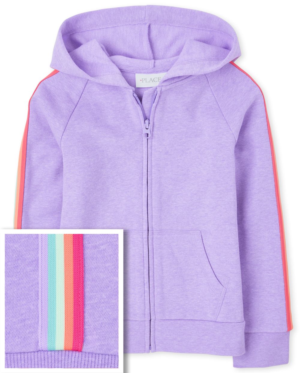 

Girls Rainbow Striped Fleece Zip Up Hoodie - Purple - The Children's Place